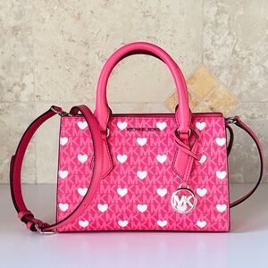 Michael Kors Sheila SM Pink and White Heart Satchel Shoulder Bag